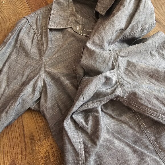 District Made Long Sleeve Washed Woven Workshirt, L, Grey - Picture 10 of 13